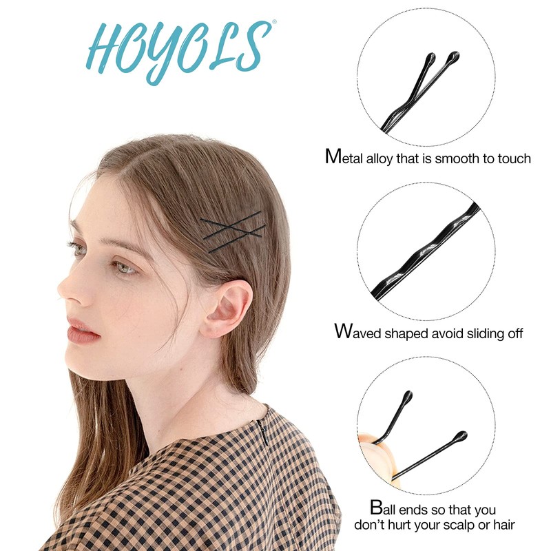HOYOLS Black Bobby Pins, Secure Hold Hair Pins 100 Pcs,