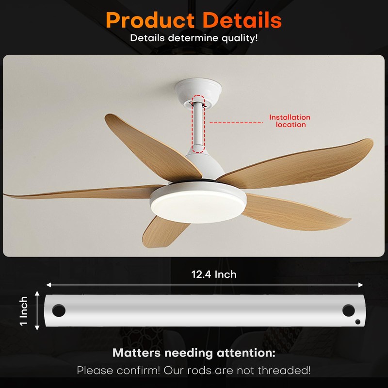 16-Inch Ceiling Fan Downrod with Extension Cord, 1.3-Foot White Ceiling