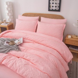 Peopleareok 7 PCS Pink Comforter Set Queen, Pink Bedding Set Queen, Luxury Pink Queen Comforter Set, Girls Comforter Set Queen with 1 Comforter, 1 Flat & Fitted Sheet, and Pillowshames & Pillowcases