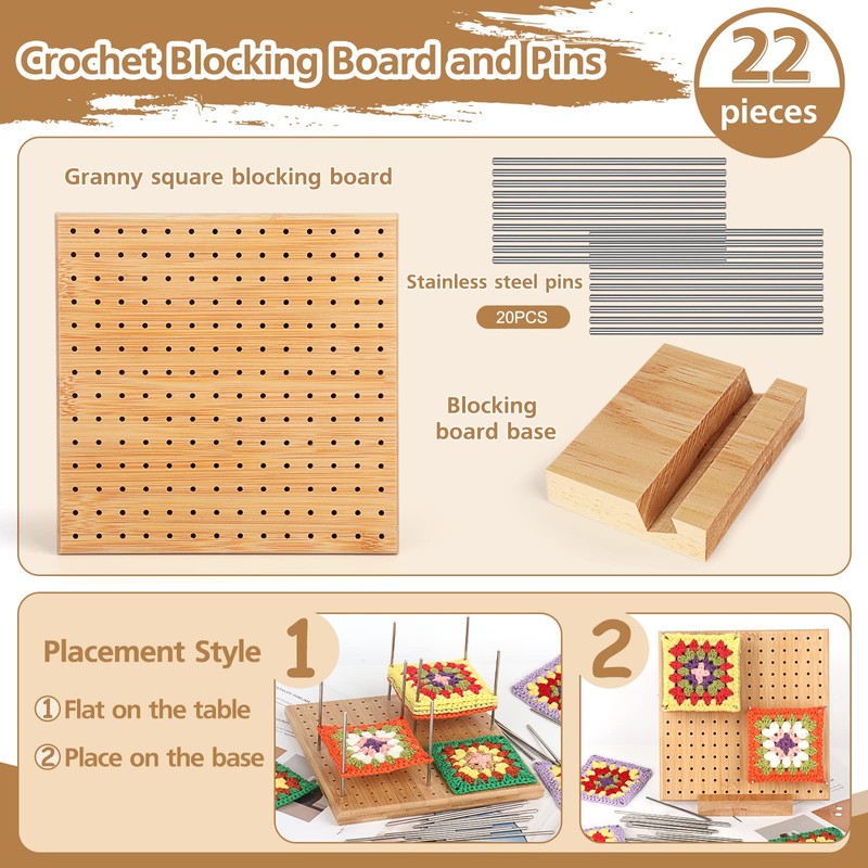 Crochet Blocking Board and Pins, Aeelike Granny Square Blocking Board