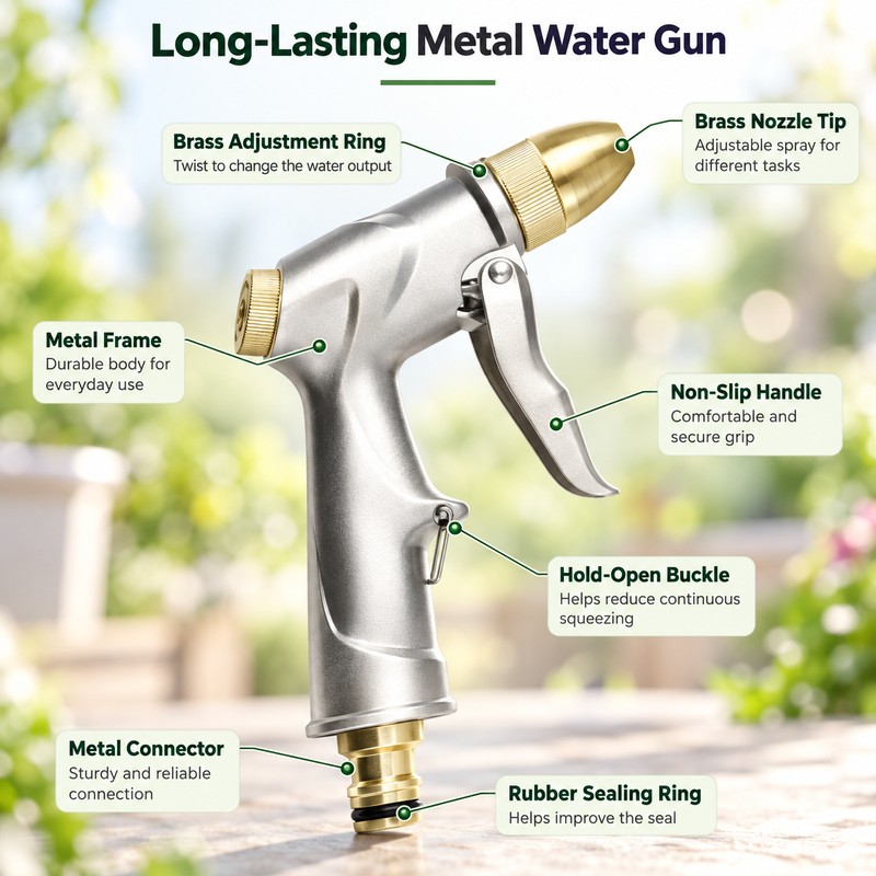 Heavy-Duty Metal Garden Hose Nozzle for Watering & Cleaning –