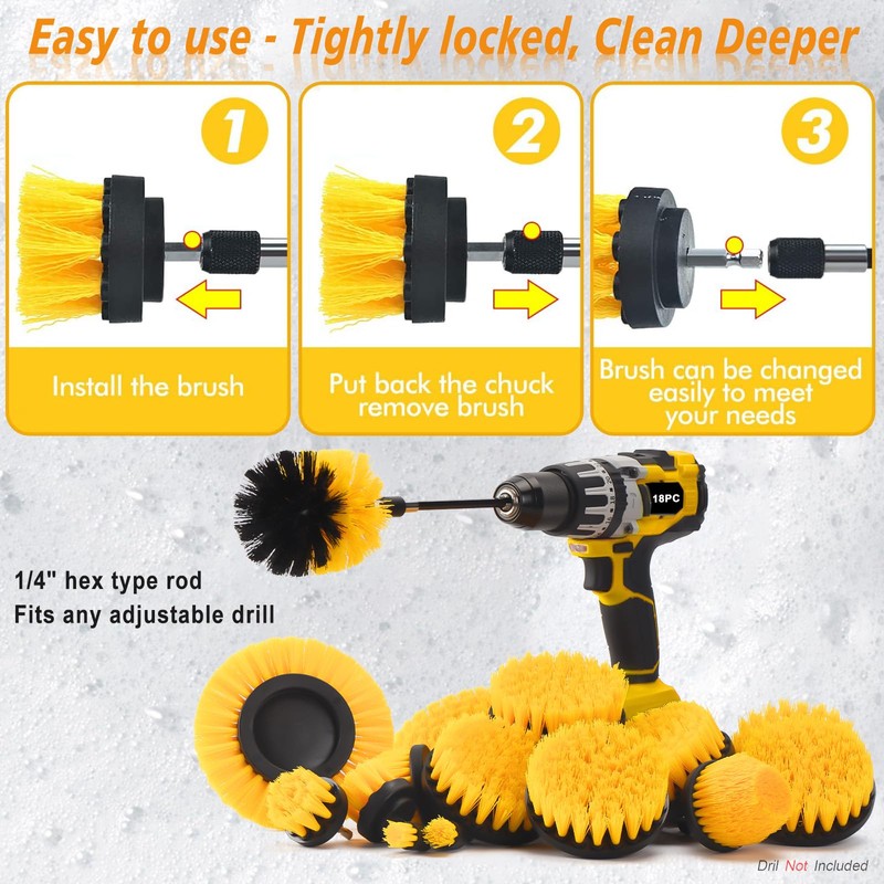 SHIELDPRO 18 Pack Drill Brush Attachment Set, Power Cleaning Scrub
