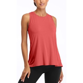 Sanutch Womens Backless Workout Tops Open Back Running Yoga Shirt Tie Back Workout Tank Tops Coral Pink XS