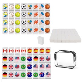 KBIBCK 65 Blocks Seaside Escape Game, 30 mm Escape Game Blocks, Seaside Escape Game Blocks Mahjong with Sticker, National Flag Pattern Mahjong, Mini Mahjongs Set for Family Travel Game Party Meetings