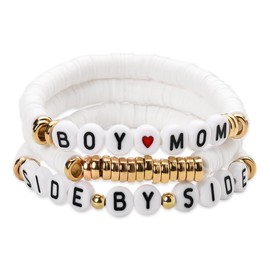 Long Distance Relationship Gifts for Mom from Son Boy Mama Bracelet Set for 3 Beaded Boy Mom Birthday Mothers Day Gifts for Women Pregant Friends Family Coworkers New Moms Gift Bracelet