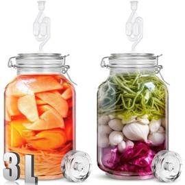 Teenyyou 2 Sets Fermentation Jar, 2.2 L/3 L Fermentation Kit with Fermenting Weights and Airlocks for Sauerkraut, Vegetables, and Other Fermented Food(3 L)