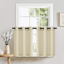 Kitchen Tier Curtains Casual Weave Textured Privacy Semi Sheer Window Treatment Set Grommet Curtains for Bedroom 1 Pair 45" Beige