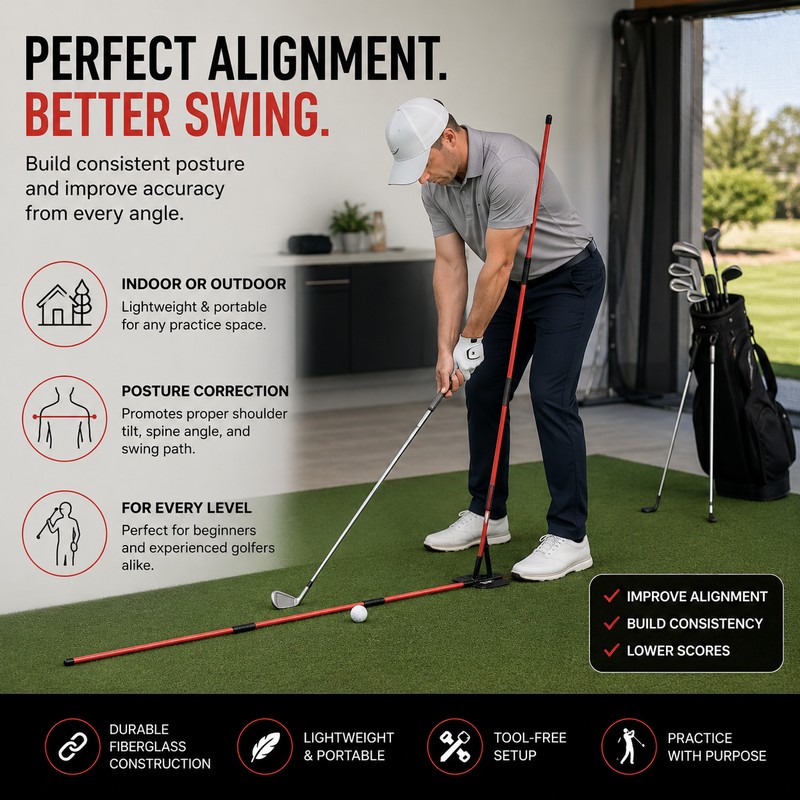 Golf Swing Alignment Trainer for Practice – Adjustable Fiberglass Rod