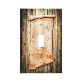 Treasure Map Switch Plate 1 Gang Light Switch WallPlate Cover Single Toggle Plate Decorative Standard Size 5 x 3 In Switchplate Electrical Faceplate Ruined Old Parchment Bath Bedroom Kitchen Decor