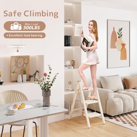 GameGem 3 Step Ladder Folding Step Stool with Wide Anti-Slip Pedal, 330LBS Capacity, Lightweight Portable Stepladder for Home and Kitchen Use, Cream Chocolate