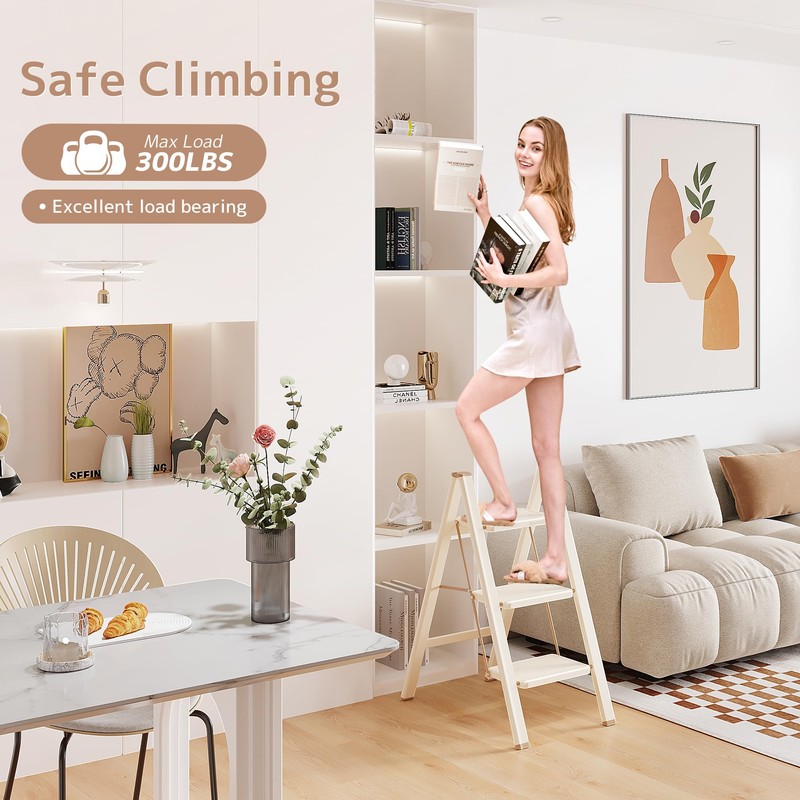 GameGem 3 Step Ladder Folding Step Stool with Wide Anti-Slip