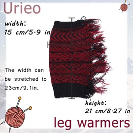 Urieo Tassel Striped Warm Leg Warmers Red Knitted Long Footless Socks Winter Boot Cuffs Christmas Knit Leg Sleeves for Women and Girls