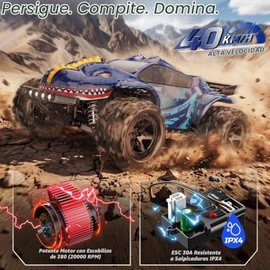 DEERC 9308E - Coches RC rápidos 1:16 para niños de 8 a 12 años RC Monster Truck 40 KPH, todo terreno 4WD dinosaurio de alta velocidad 2 carcasa de coc