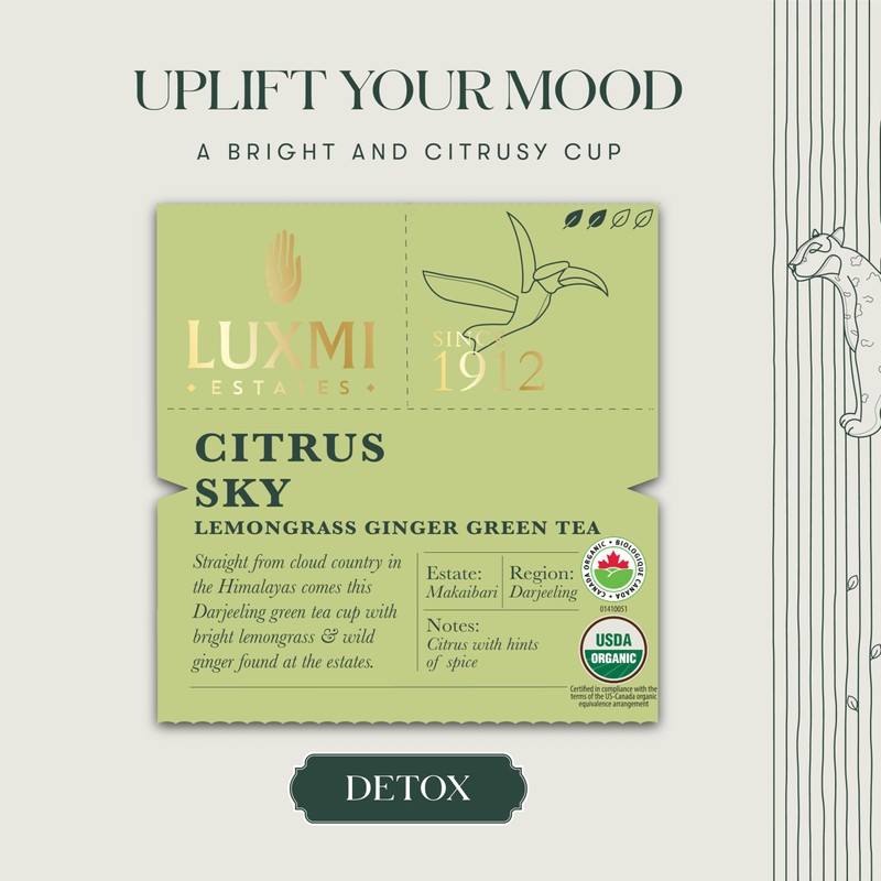 Luxmi Estates Citrus Sky Lemongrass Ginger Green Tea 50 Tea