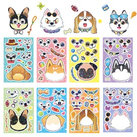Dvobez 8 Sheets Holographic Make a Face Stickers for Kids, Make Your Own Stickers for Kids Crafts Party Favors Goodie Bags Stuffers Birthday Supplies - Dogs