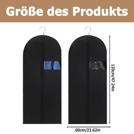 Garment Bag, Pack of 2 Long Garment Bags, Dustproof Clothing Protective Bag, Garment Bag for Storage for Dresses, Coats, Evening Dresses, 60 x 120 cm, Black