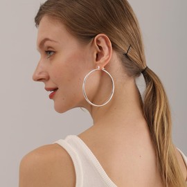 4mm Thick Silver Chunky Earrings Steling Silver Hoops Earrings For Women Hollow Tube Hoops Earrings Thick Chunky Silver Hoops Hypoallergenic Lightweight Silver Hoop Large Earrings 20/30/40/50/60MM