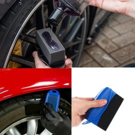 Tire Shine Applicator Pad, Reusable Tire Dressing applicator, Tire Gel Applicator, Tire Sponge Foam Wheel Shine Car Cleaning, with Rectangular Box Wheel Cleaner Car Tire Brush, Car Detailing kit