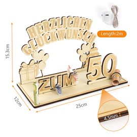 HOTUT Holz Schild Gästebuch, 50 Geburtstag Geschenk Frauen & Männer, Geldgeschenke Geburtstag 50 mit LED Lichterkette Ständer, 50 Geburtstag Jubiläum, Geburtstag Deko, Personalisierbares Geschenk