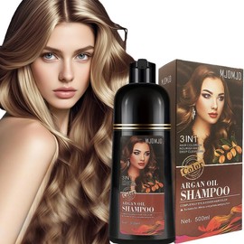 Natural 3-IN-1 Hair Dye Shampoo - Argan Oil Hair Color for Gray Hair Coverage - Medium Brown Hair Dye Hair Coloring Shampoo for Women, Color Shampoo Beard Dye for Men, Colors Hair Vegan Ammonia Free BROWN - Color: Black
