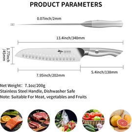 MAD SHARK Santoku Knife 8 Inch Chef Knife Ultra Sharp Asian Kitchen Knife, Forged High Carbon German Steel, Ergonomic Handle Design,Silver