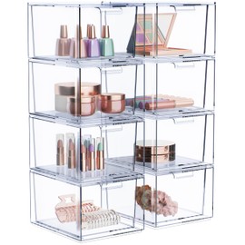 Sorbus Clear Stackable Storage Drawers - 8 Pack Acrylic Drawer Organizer for Vanity, Bathroom Makeup Organizer, Kitchen Cabinets, Undersink - Plastic Storage Bins for Home Organization and Storage