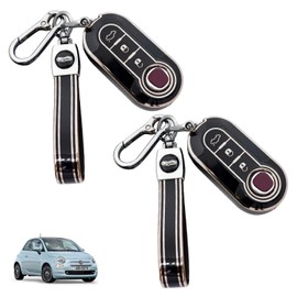 Valicaer Car Key Fob Cover Case Shell Fit for Fiat 500,TPU Protection Case with D-Ring Perfect Compatible with Fiat 500 500l Brava Bravo Accessories for Style & Safety(Black*2)