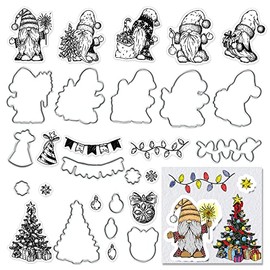 Metal Christmas Die Cuts with Stamps for Card Making, Christmas Gnome Clear Stamp with Cutting Dies Scrapbooking Paper Craft Album Stamps DIY Decor