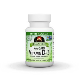 Source Naturals Vegan True, Non-GMO Vitamin D-3, 2,000 IU, Support for Immune and Bone Health* -30 Capsules