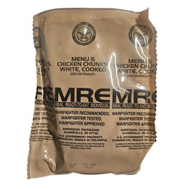 Genuine USGI MRE [Meal, Ready to Eat] Inspection Date 01/2026 or Newer [New Packaging] - You Choose Menu Ration with Entree, Snacks, Dessert, Drink Mix, Utensils, Condiments and FRH. (Chicken Chunks)
