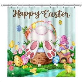 pinata Easter Shower Curtain, Funny Happy Easter Bunny Shower Curtains 72x72 inch, Fabric Rabbit Wooden Grain Bath Curtain for Bathroom, Cute Eggs Bath Curtain with Hooks, Spring Home Decor Gifts