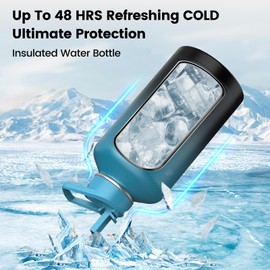 Insulated Water Bottle 128 oz, Triple Wall Vacuum Stainless Steel(Cold for 48 Hrs),Leak Proof & BPA-Free,One Gallon Water Bottle with Reflective Paracord & Flip Straw for Sports & Travel, Indigo-Black