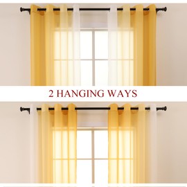 L.Z.E Gold Ombre Sheer Curtains 63 Inch Length for Living Room, Gold and White Curtains for Kids Bedroom Dining Room, Transparent Lightweight Gradient Window Drapes Grommet Top 2 Panels Set