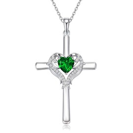 Cross Angel Wings Necklace for Women: White Gold 925 Sterling Silver Guardian Heart Pendant Faith Protection Necklace Dainty Jewelry May Birthstone Birthday Christian Religious Gift Her Wife Daughter