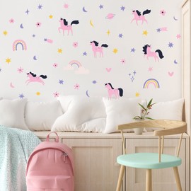 Stickerscape Unicorn Wall Stickers (Purple and Pink Unicorns) | Easy to Apply and Cleanly Removable | 59 Stickers for Walls Included | Unicorn Bedroom Accessories