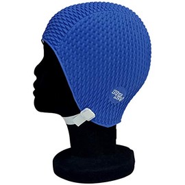 Blue Reef Bubble Pimple Effect Dark Shades Single Solid Colour Ladies Classic Retro Swimming Hat Swim Cap One Size Average Adults Adjustable Strap (Navy Blue)