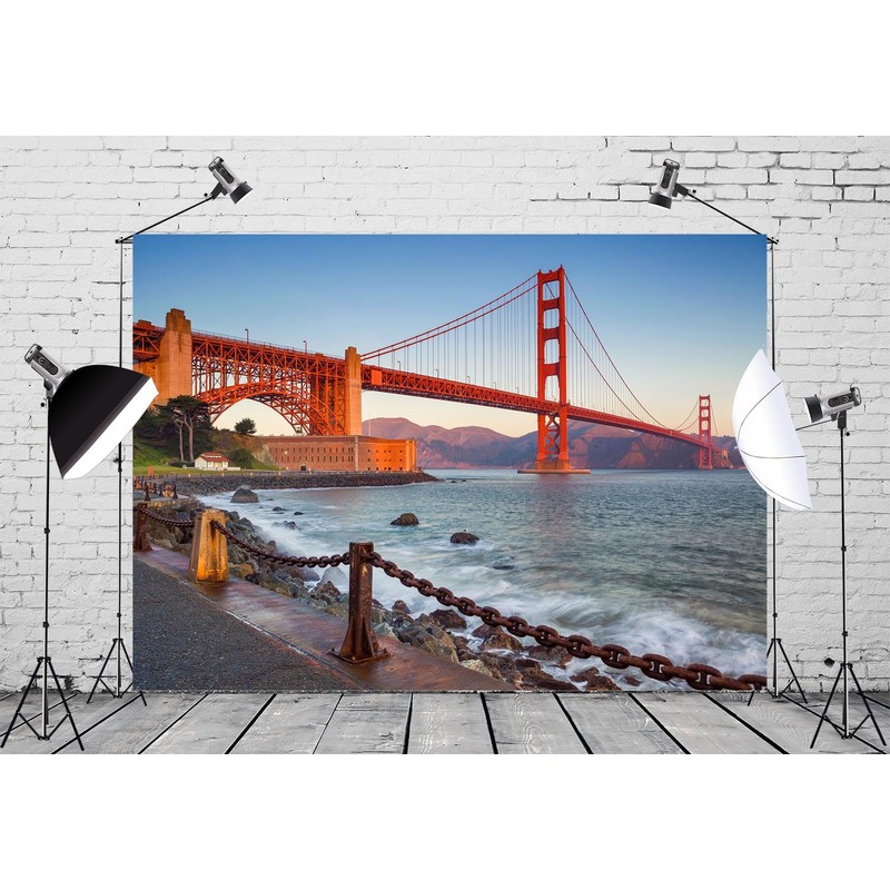 CORFOTO 10x8ft Fabric Golden Gate Bridge Backdrop California San Francisco