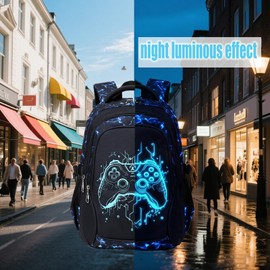 Jumpopack - Mochila escolar para niños, mochila escolar para niños, mochila para niños con lonchera, Black Blue Game