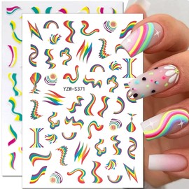HOXIEYA French Nail Art Sticker French Line Nail Stickers Decal 3D Rainbow Wave Line Self-Adhesive Nail Design for Women Girls Geometry Swirl Stripe Nail Art Decoration Mnicure Decor 6 Sheets