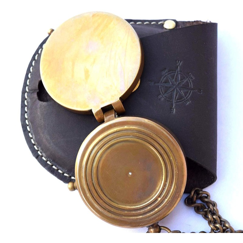 Engraved Compass, Pocket Compass, Brass Compass with Leather Bag, Scout