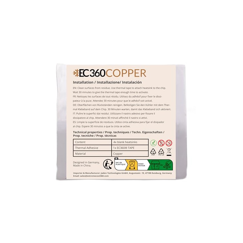 EC360® Copper 4-Pack VGA-RAM Copper Cooler/Heatsink (22 x 8 x