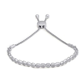 Jewelili Sterling Silver 1/2 Cttw Natural White Round Diamond Bolo Bracelet, 9.5"