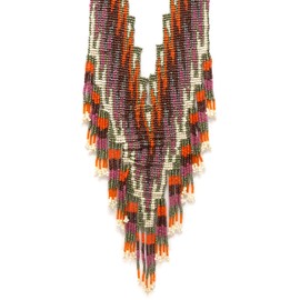 Elosee Bohemian Style Seed Bead Fringe Bib Statement Necklace (Option 9)
