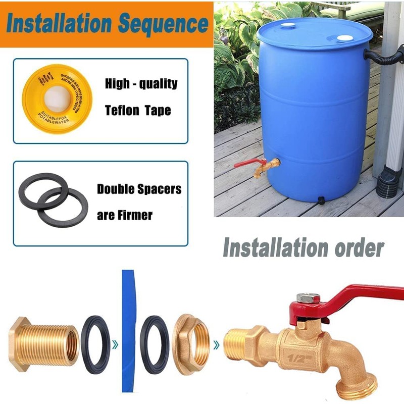 Rain Barrel Spigot, Brass Faucet Kit for Rain Water Barrel,
