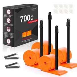 4-Pack WHEELO TPU 700C×18-32C Bike Inner Tube, Ultralight (ALLRoad & Gravel) Bike Tube with 85mm Presta Valves for Road Bike (Include Bike Tube Patch Repair Kit) Orange