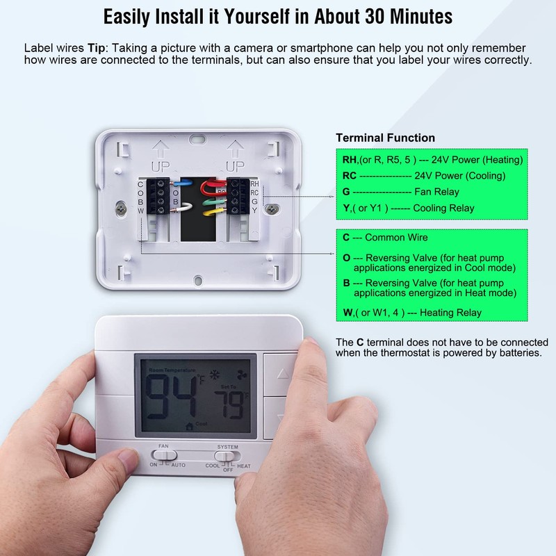 Upgraded Non Programmable Thermostats for Home 1 Heat/1 Cool Single