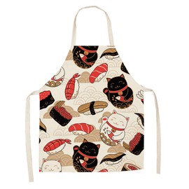 Vonloge Cute Cat Apron for Women Men Chef Funny Apron Cotton Linen Aprons for Kitchen Cooking Baking Painting Gardening