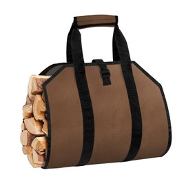 Firewood Carrier with Handles, Log Carrier for Firewood, Oxford Canvas Fire Wood Carrier Bag for Indoor Fireplace Wood Stove Accessories and Outdoor Camping, Brown