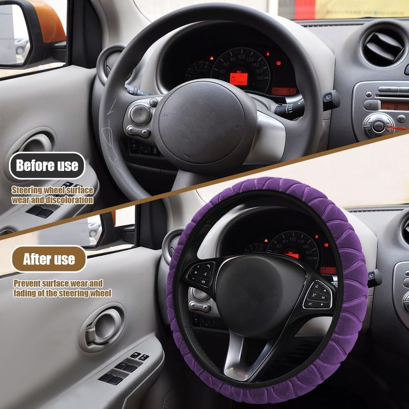 Lecctso Lecctso Fuzzy Steering Wheel Cover, Universal 15'' Steering Wheel