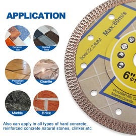 HIGHDRIL Diamond Saw Blade - 2pcs 6 Inch Diamond Tile Blade Disc Cutting Porcelain Tile Ceramic Granite Marble Dry or Wet Use Circular Saw Blade with Turbo X Mesh